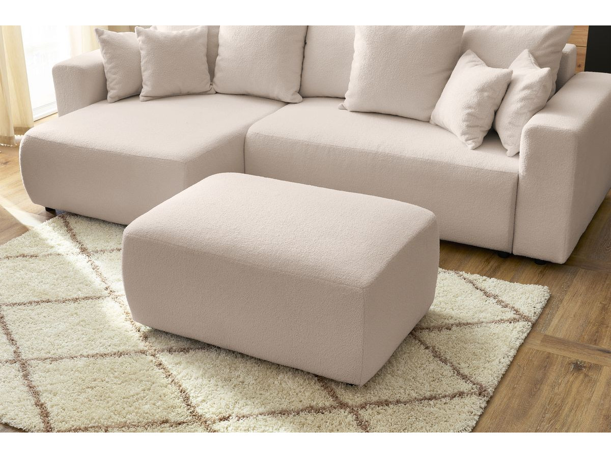 Bobochic Envy Ecksofa mit Schlaffunktion und Bettkasten und rechteckigem Pouf Bouclé-Stoff Beige