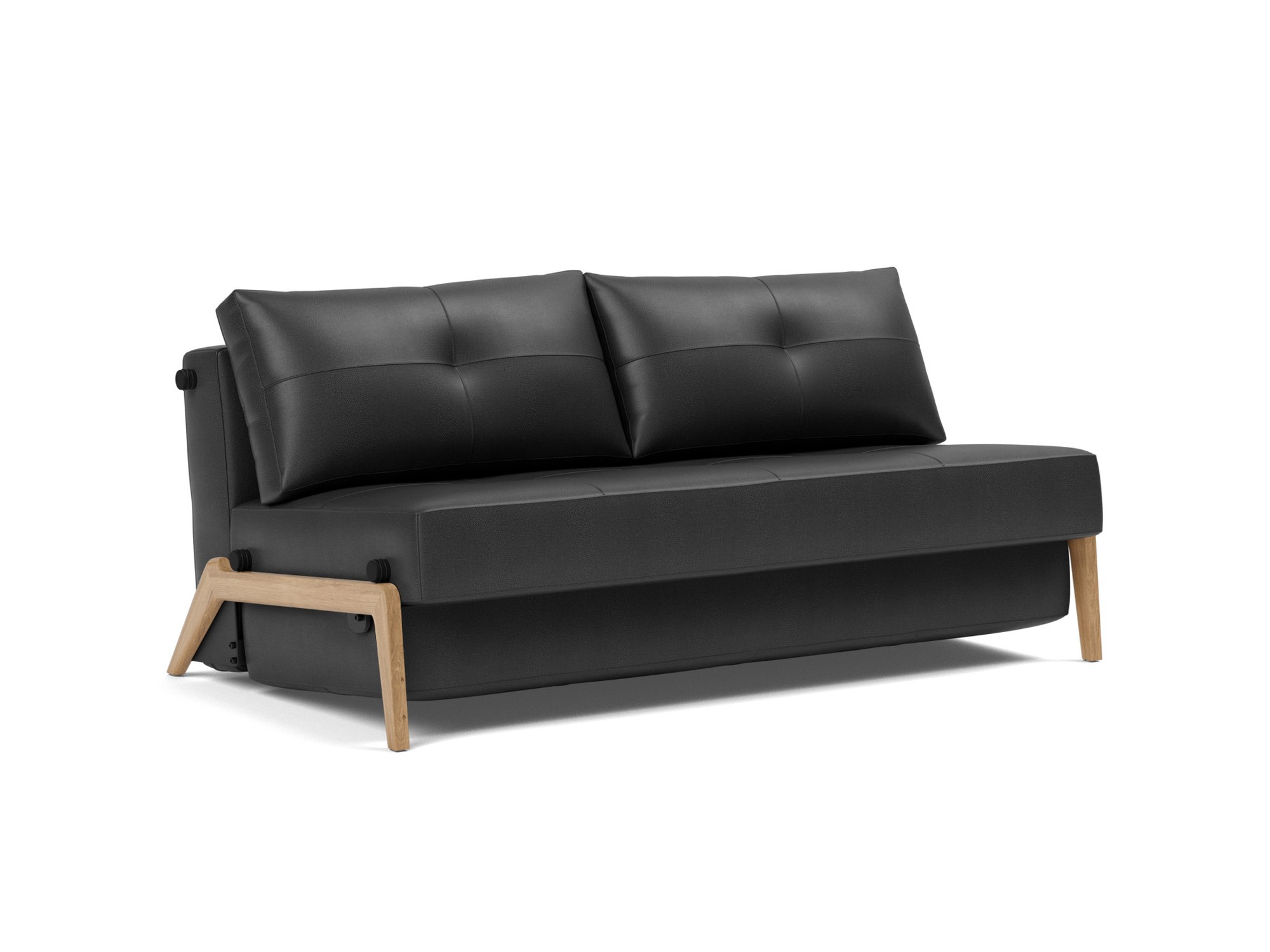 Schlafsofa Cubed 160 Lederoptik Faunal 550-Black Beine Eiche