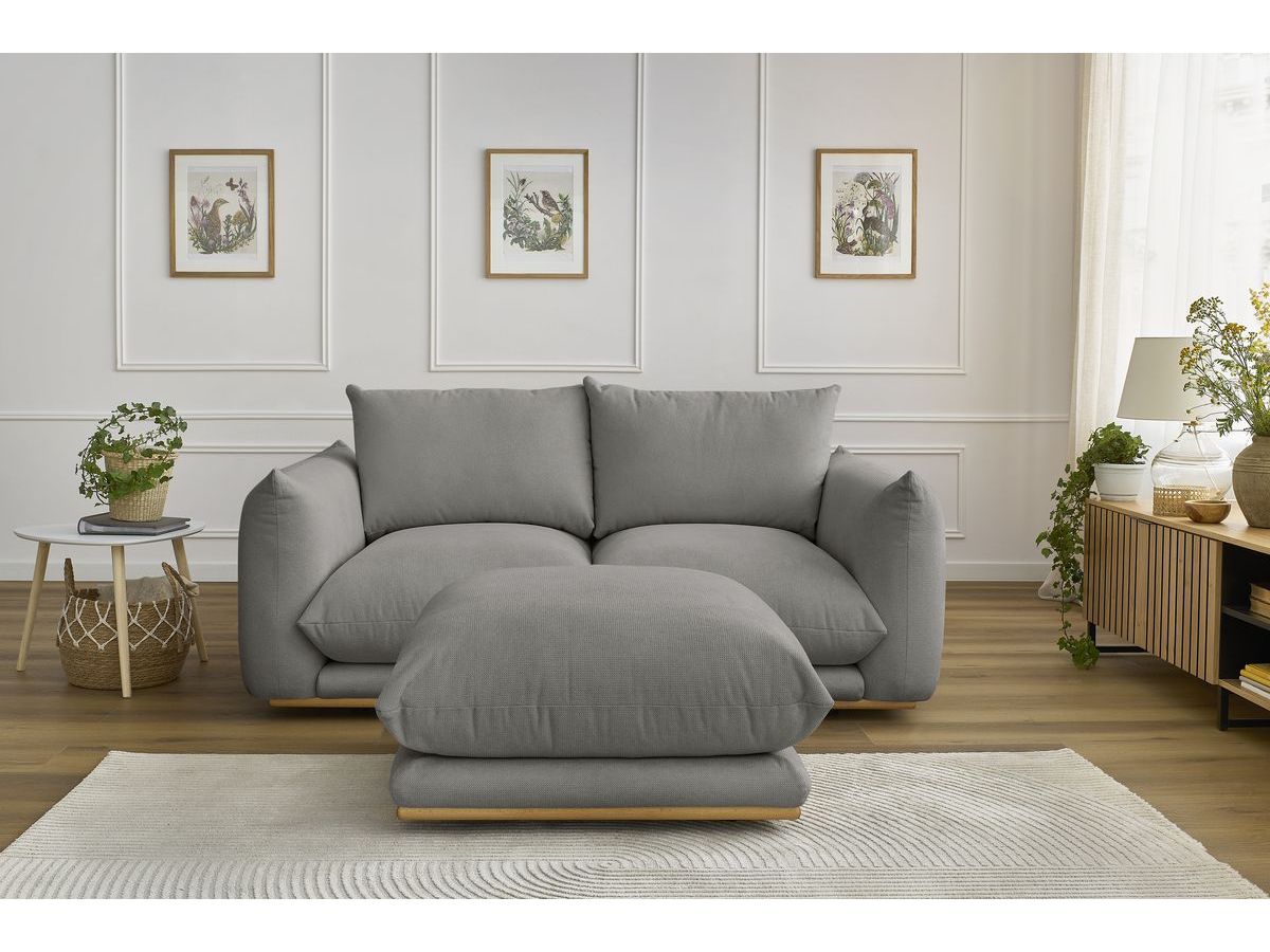 Bobochic Ernest Sofa 3-Sitzer mit Pouf 193 × 106 cm Stoff Dunkelgrau