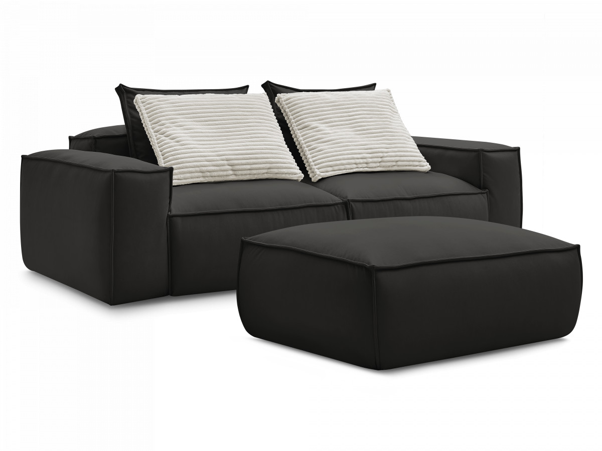 Bobochic Boheme Sofa 3-Sitzer mit Pouf Kunstleder Schwarz
