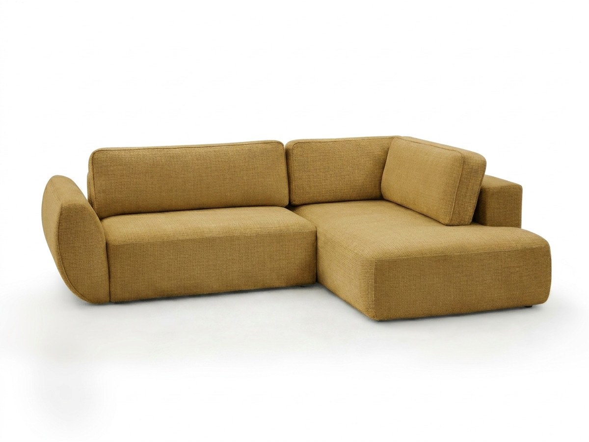 Bobochic Denise Ecksofa mit Schlaffunktion und Bettkasten 256 × 197 cm Strukturstoff Gelb Ecke rechts