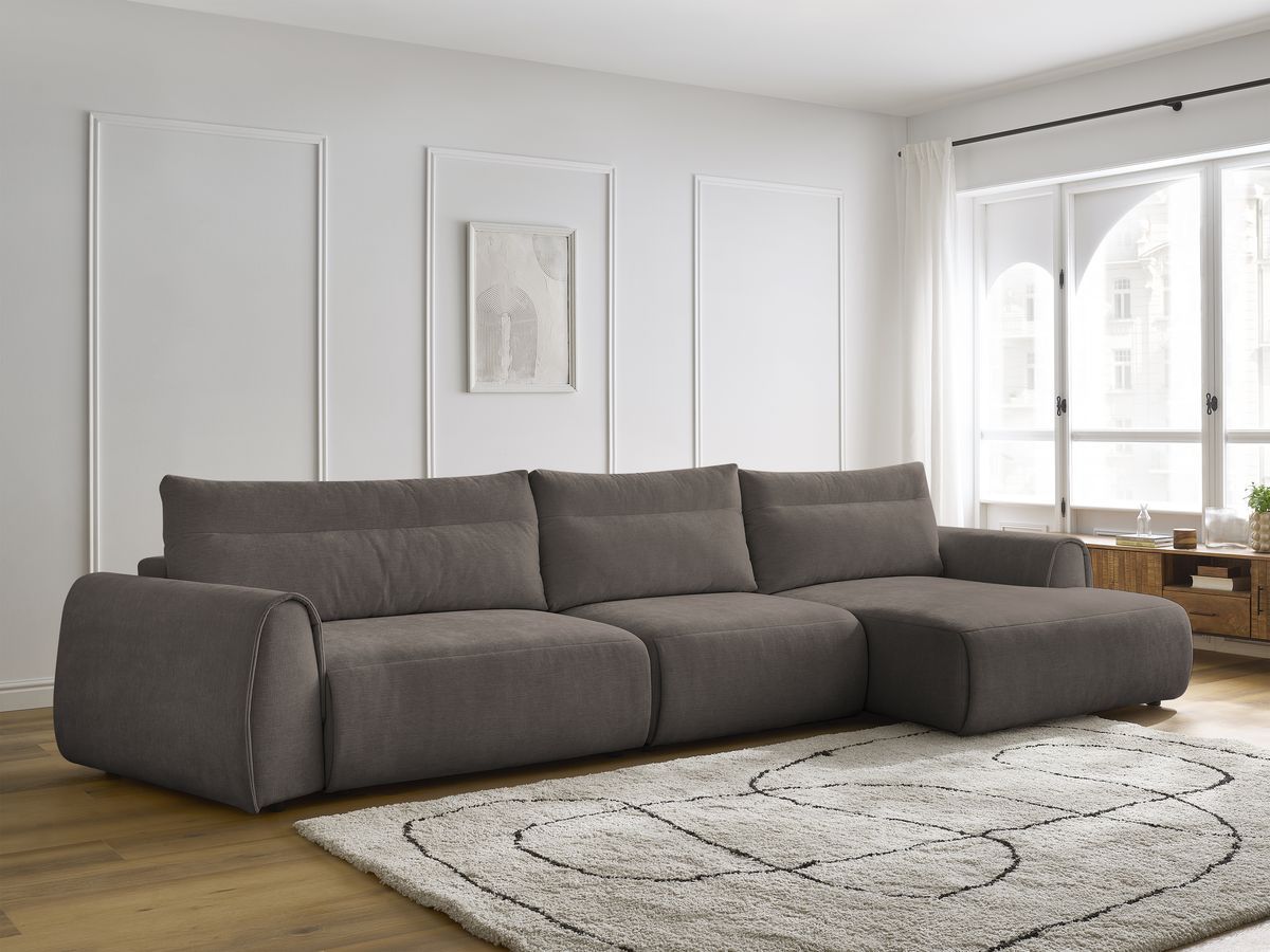 Bobochic Aden Ecksofa 386 × 152 cm Stoff Taupe Ecke rechts