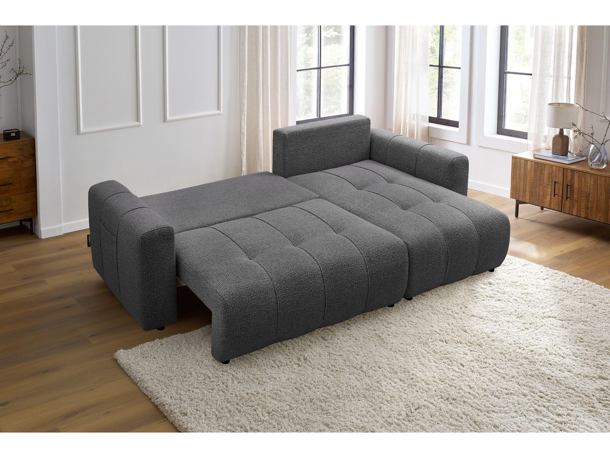 Bobochic Arsene Ecksofa mit Schlaffunktion und Bettkasten 288 × 148 cm Melange-Stoff Dunkelgrau