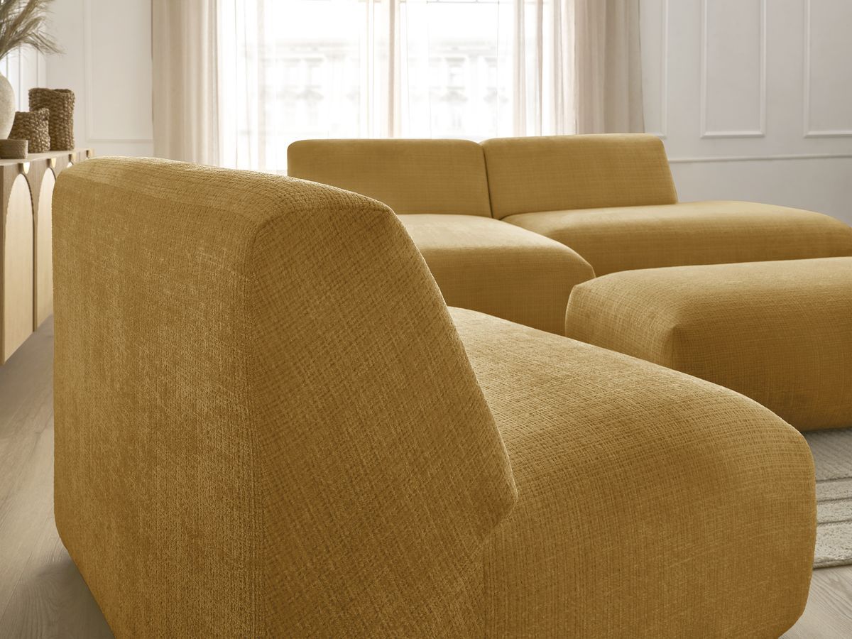 Bobochic Sirius Ecksofa mit Pouf 405 × 170 cm Strukturstoff Gelb Ecke links