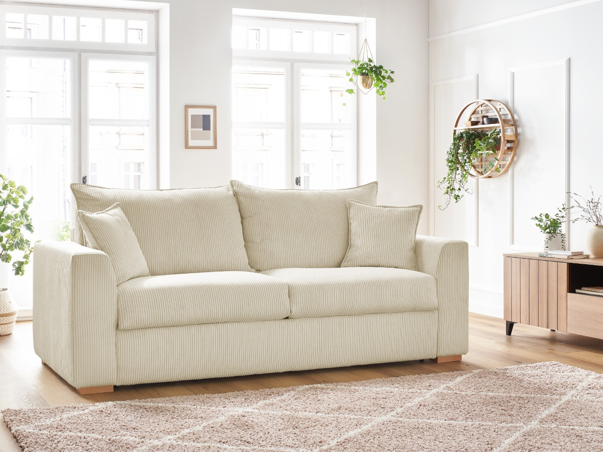 Bobochic Augustin Schlafsofa 3-Sitzer Cordsamt Beige, Liegefläche 160 × 200 cm