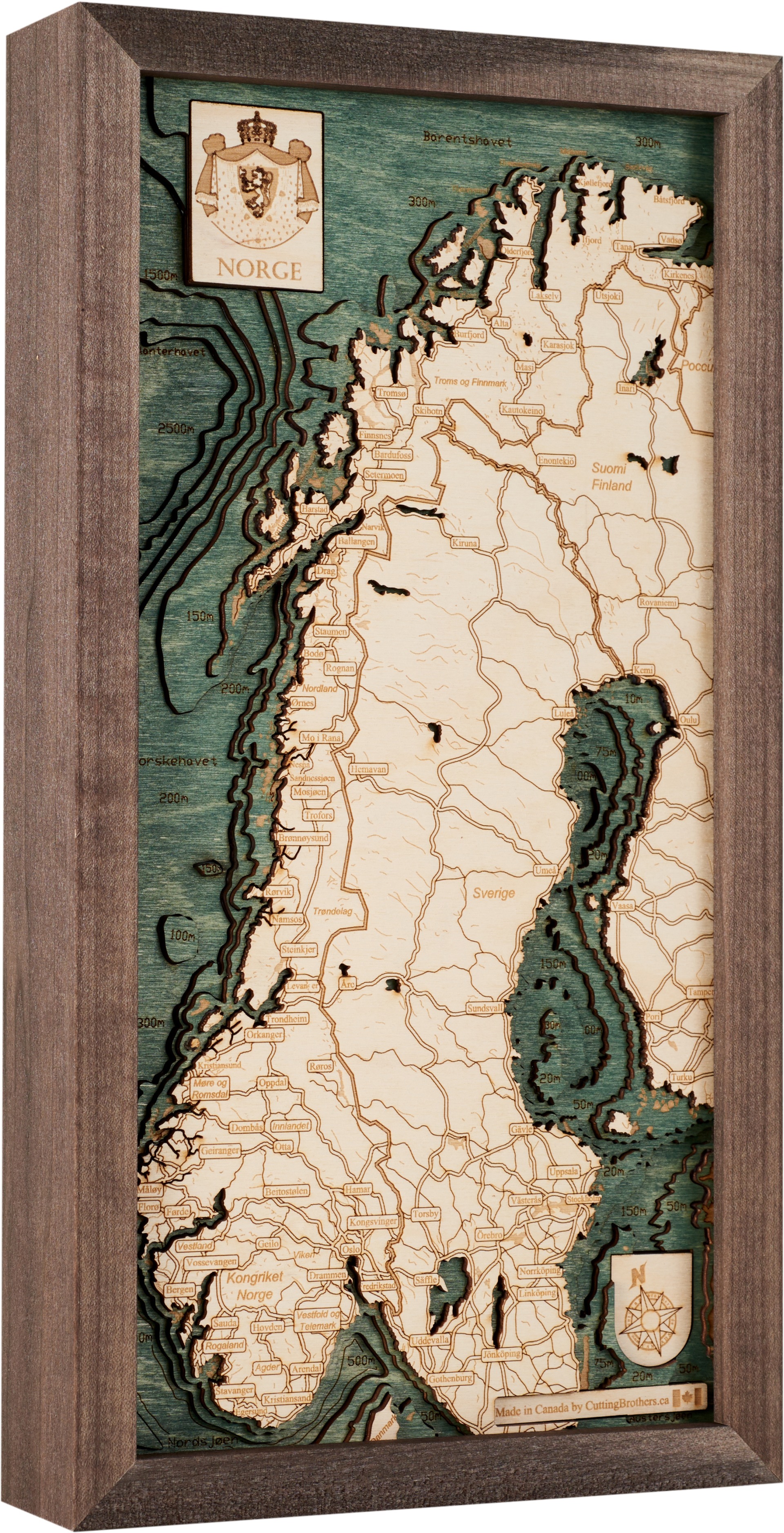 Cutting Brothers 3D Holz-Wandkarte Norwegen 40.5x20 cm