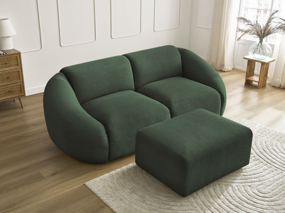 Bobochic Tina Sofa 3-Sitzer mit Pouf Cordsamt Grün
