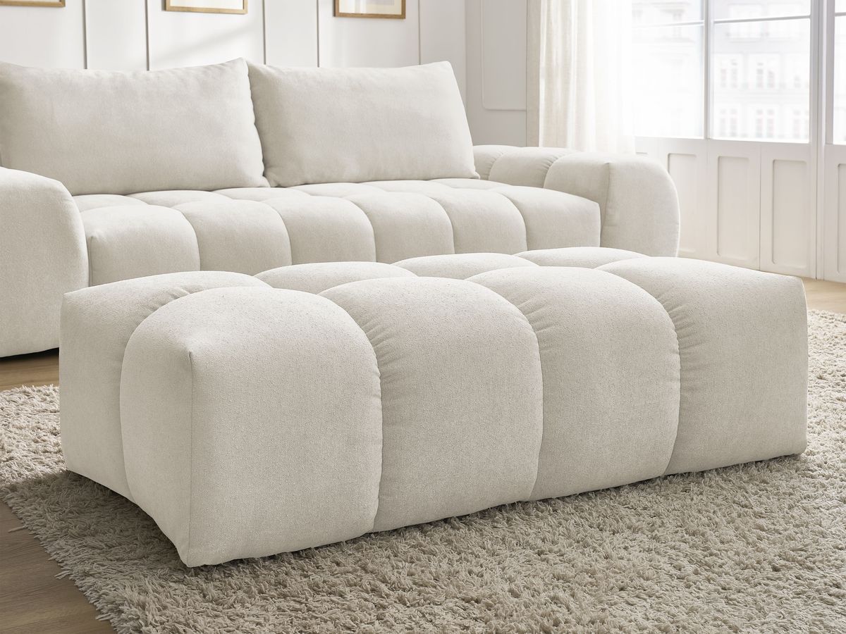 Bobochic Everest Schlafsofa 3-Sitzer mit Bettkasten und Pouf, 2 Kissen Strukturstoff Beige