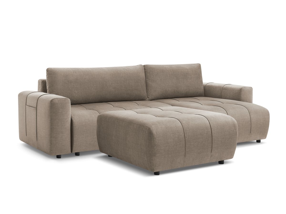 Bobochic Arsene Ecksofa mit Schlaffunktion und Bettkasten und Pouf 288 × 148 cm Samt Taupe