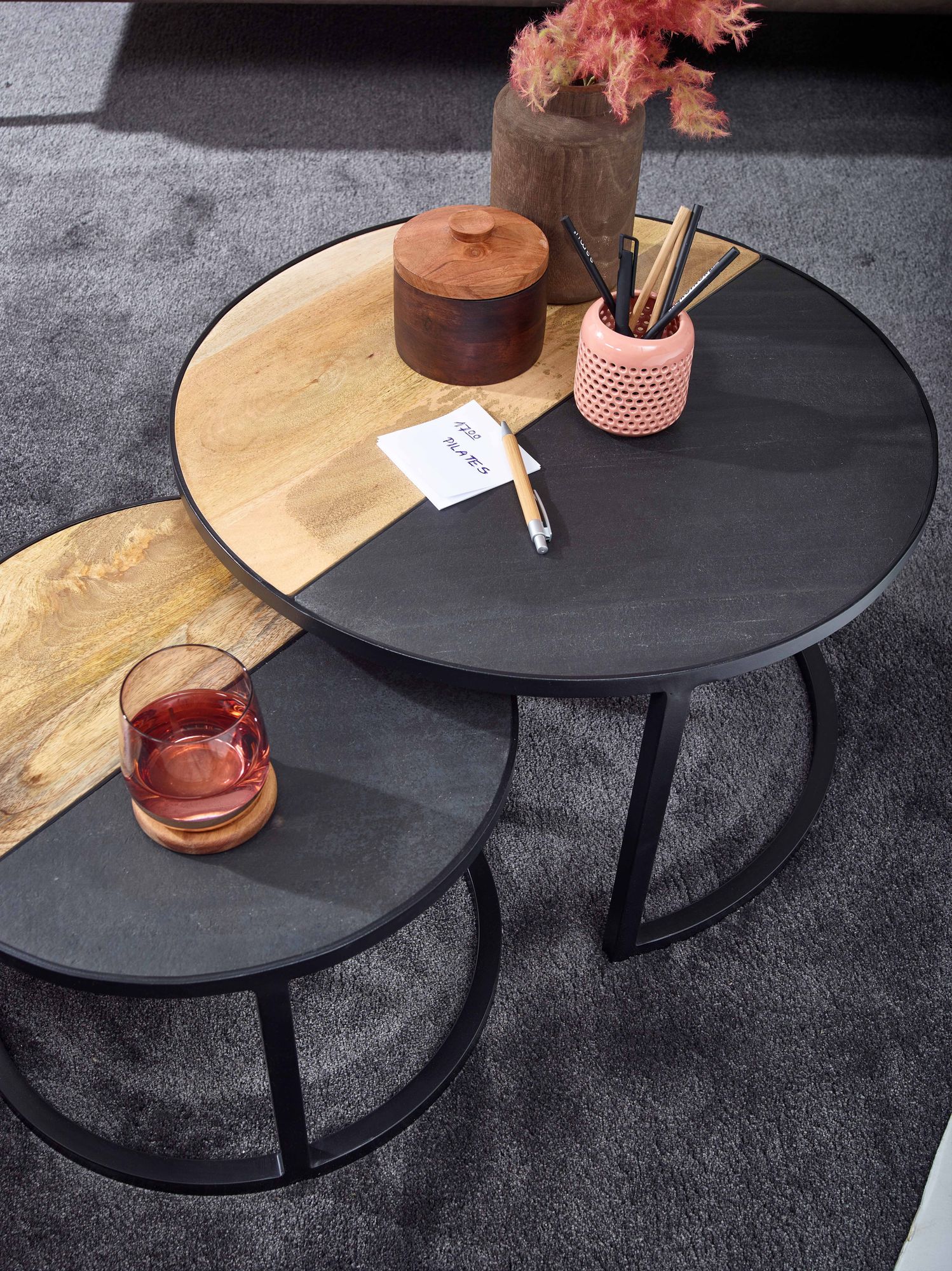 Satztisch 2er-Set Svolvaer Massivholz Schwarz Höhe 36 cm