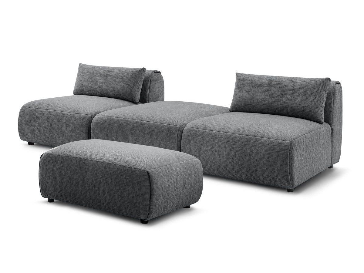 Bobochic Jeanne Sofa 4-Sitzer mit Pouf Strukturstoff Dunkelgrau
