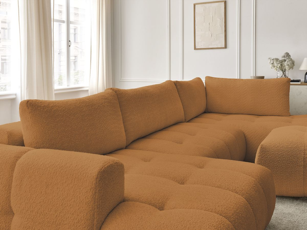 Bobochic Fuji Wohnlandschaft mit Pouf Bouclé-Stoff Gelb Ecke links
