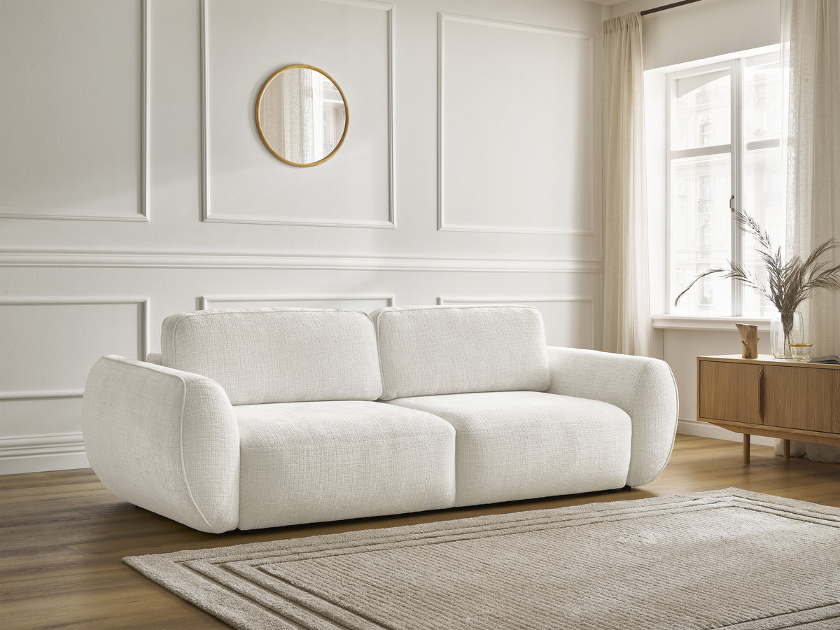 Bobochic Denise Schlafsofa 3-Sitzer mit Bettkasten Strukturstoff Weiß