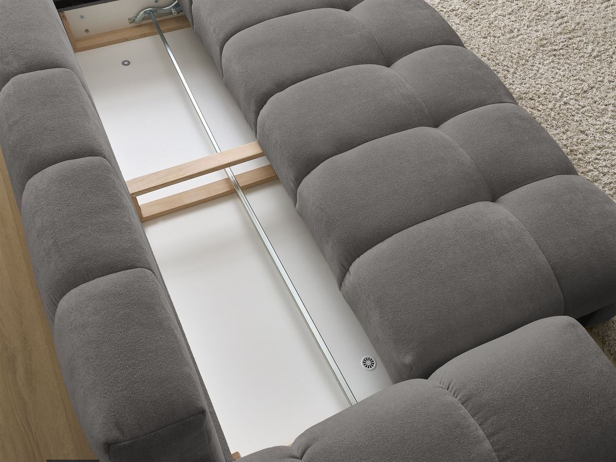 Bobochic Everest Schlafsofa 3-Sitzer mit Bettkasten und Pouf, 5 Kissen Strukturstoff Dunkelgrau