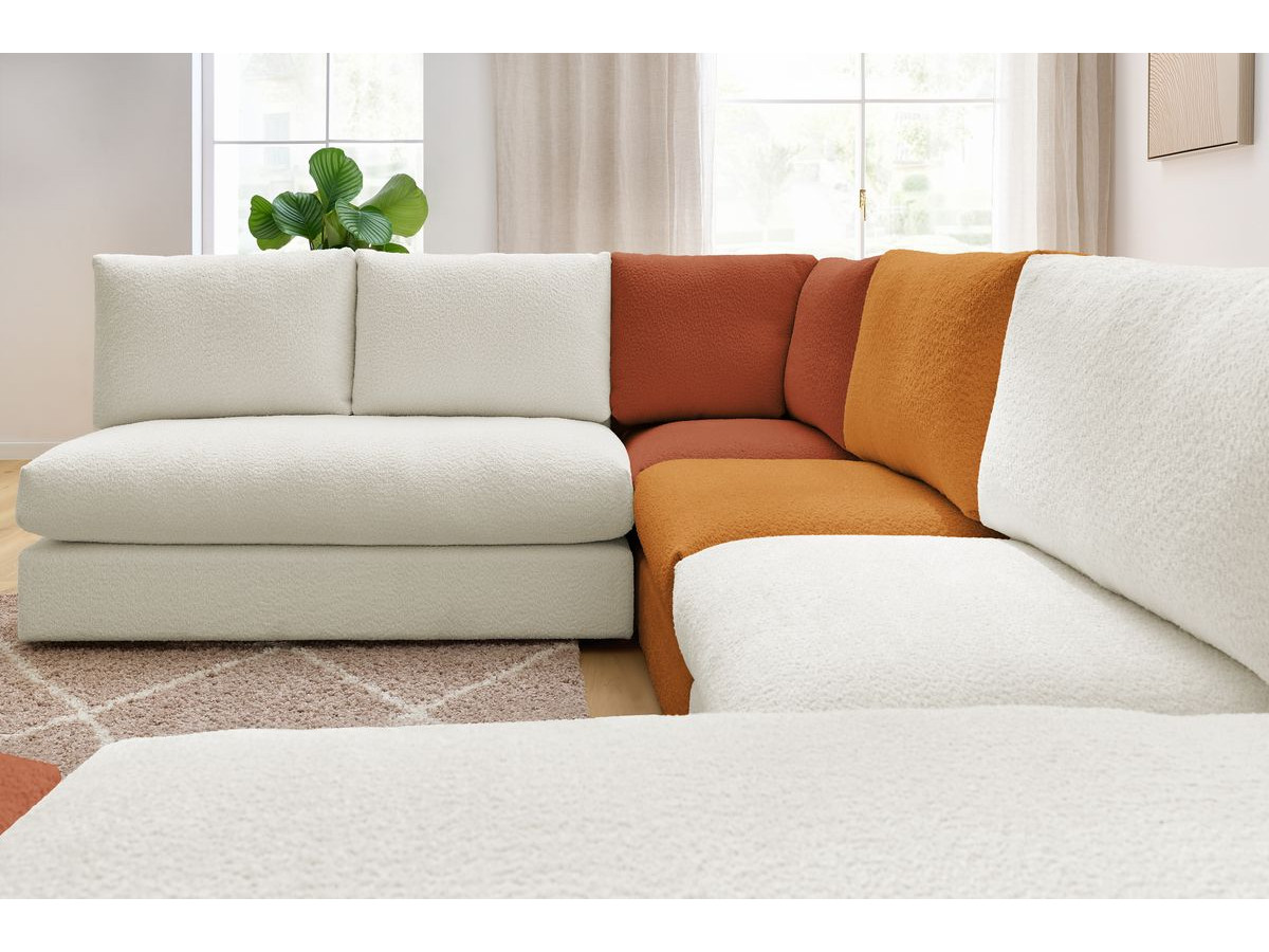 Bobochic Paris Ecksofa mit Pouf 369 × 262 cm Bouclé-Stoff Mehrfarbig