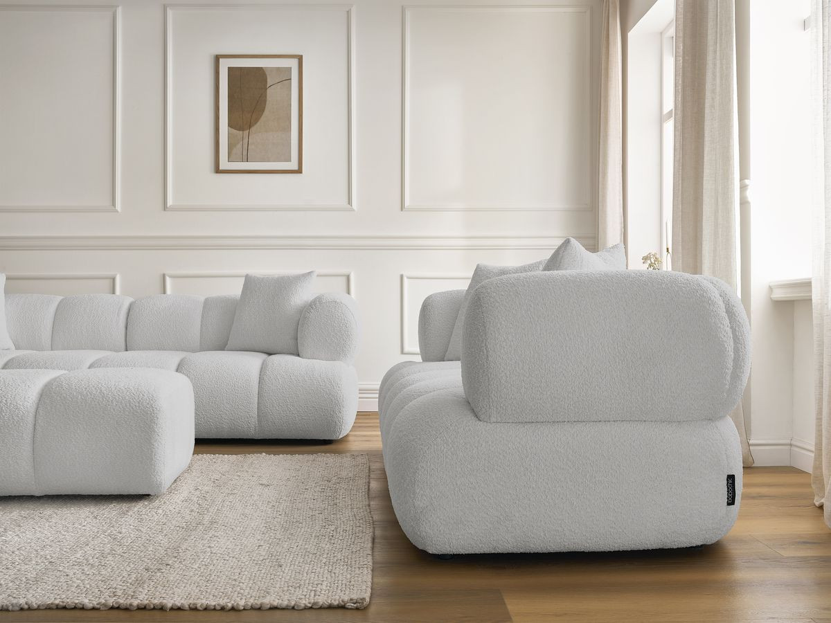 Bobochic Pamira Sofa 5-Sitzer mit Pouf Bouclé-Stoff Hellgrau