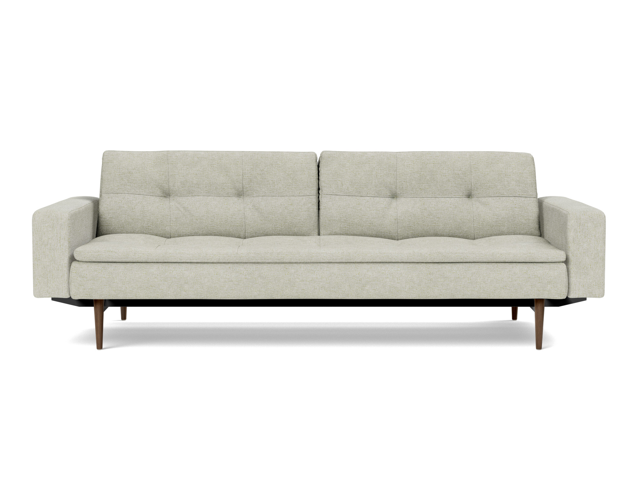 Schlafsofa Dublexo mit Armlehnen Flachgewebe Avella 280-Sand Beine Styletto Eiche dunkel