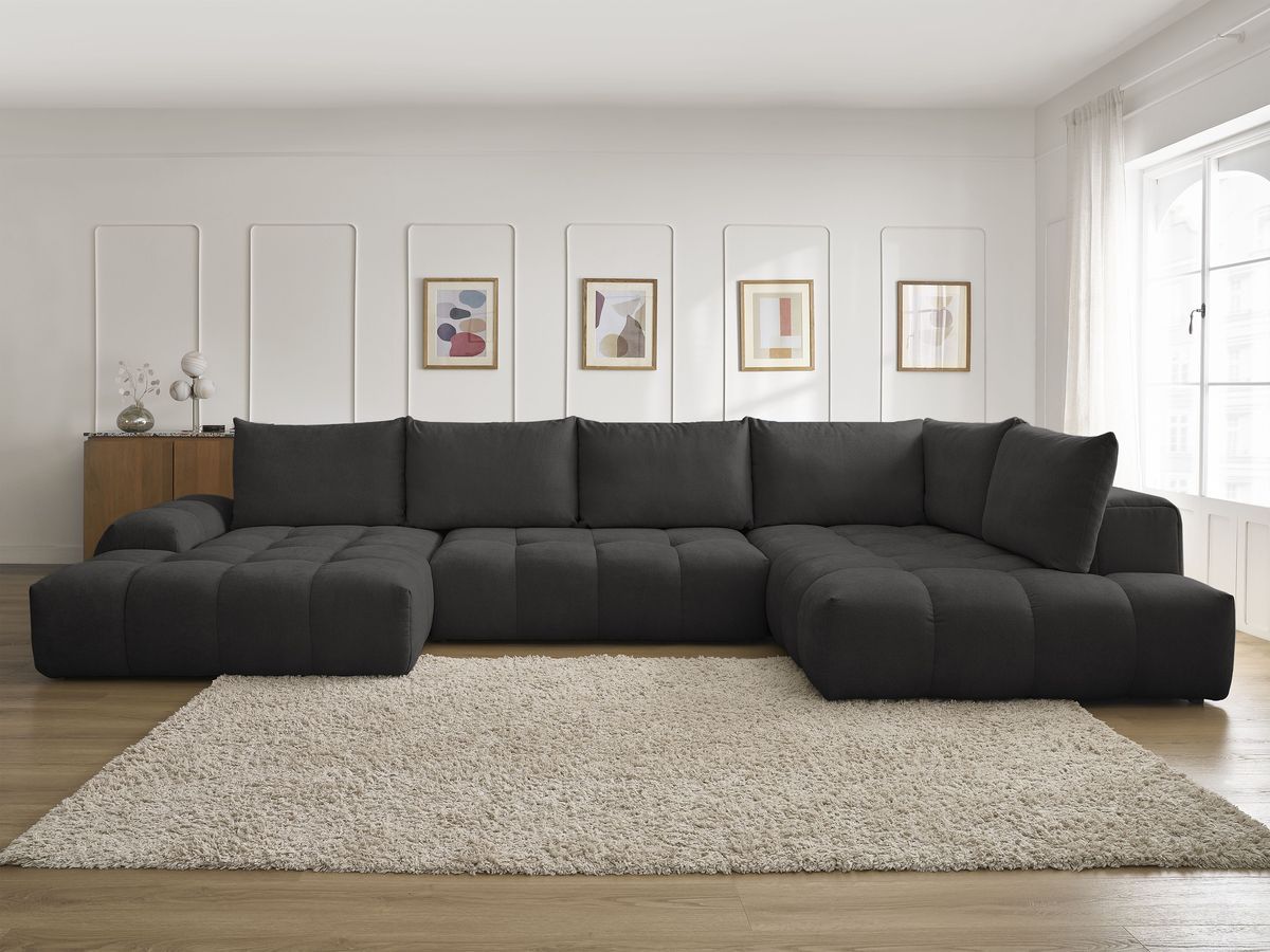Bobochic Everest Wohnlandschaft, 6 Kissen Strukturstoff Schwarz Ecke links