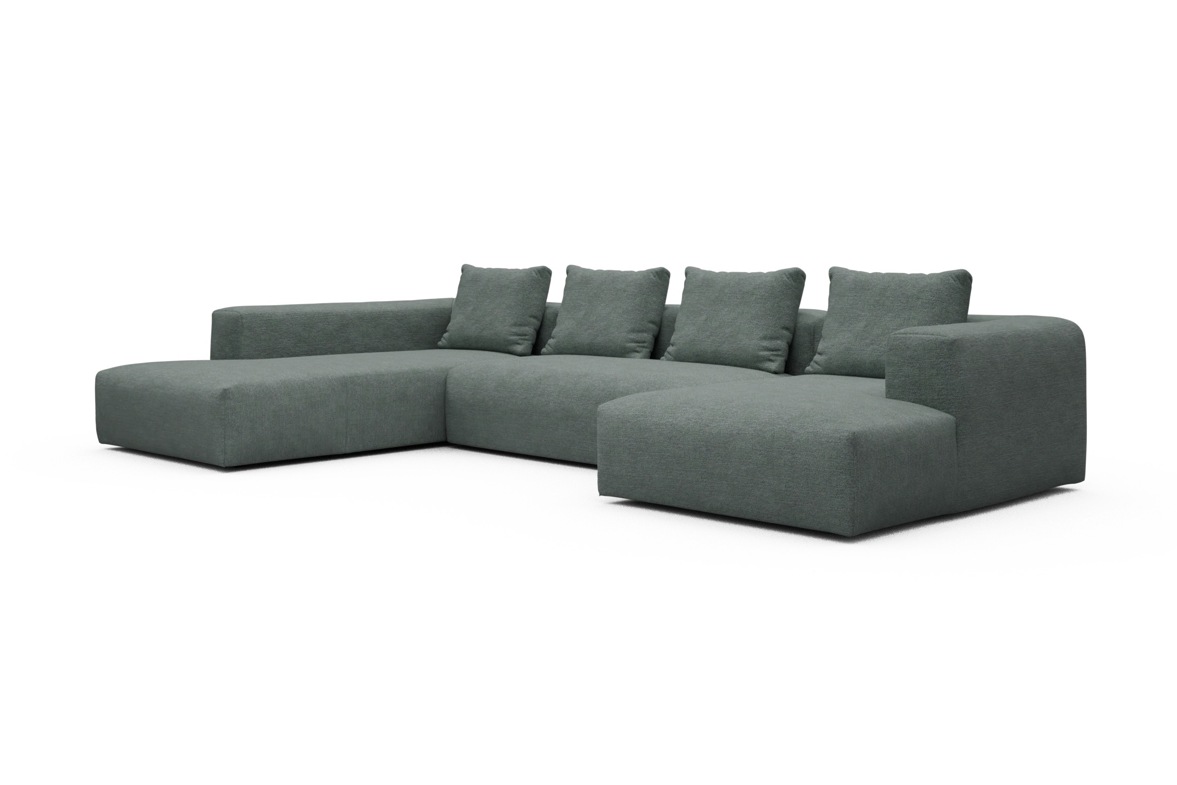 Wohnlandschaft Fred Relax-Ecke links mit 2-Sitzer und Chaiselongue rechts Boucle Carreno 770-Cielo-Blue