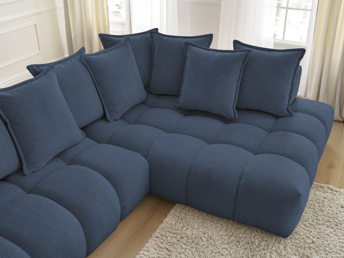 Bobochic Everest Ecksofa mit Schlaffunktion und Pouf, 10 Kissen Melange-Stoff Dunkelblau Ecke rechts