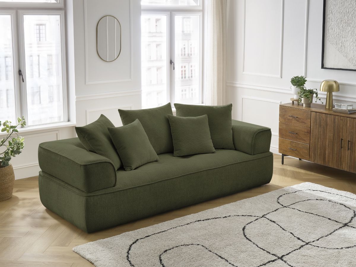 Bobochic Whesley Sofa 3-Sitzer Stoff Dunkelgrün