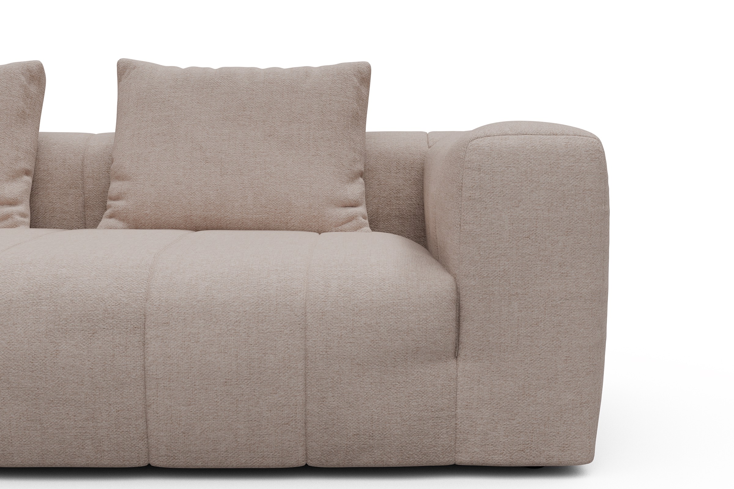 Ecksofa Hugo 2,5-Sitzer Armlehne rechts mit Chaiselongue Weda-Sand