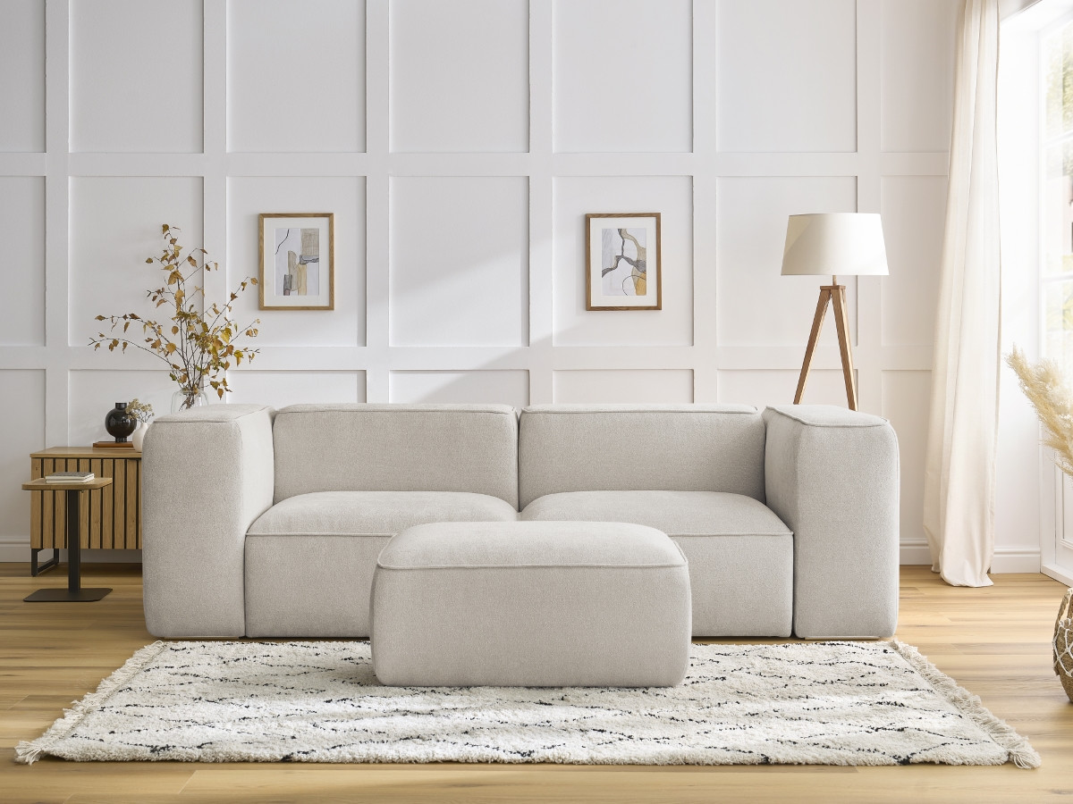 Bobochic Zephyr Sofa 3-Sitzer mit Pouf Strukturstoff Beige
