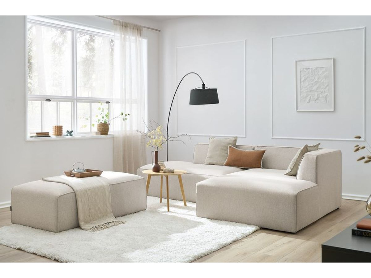 Bobochic Megeve Ecksofa mit Schlaffunktion und Pouf Melange-Stoff Beige Ecke rechts