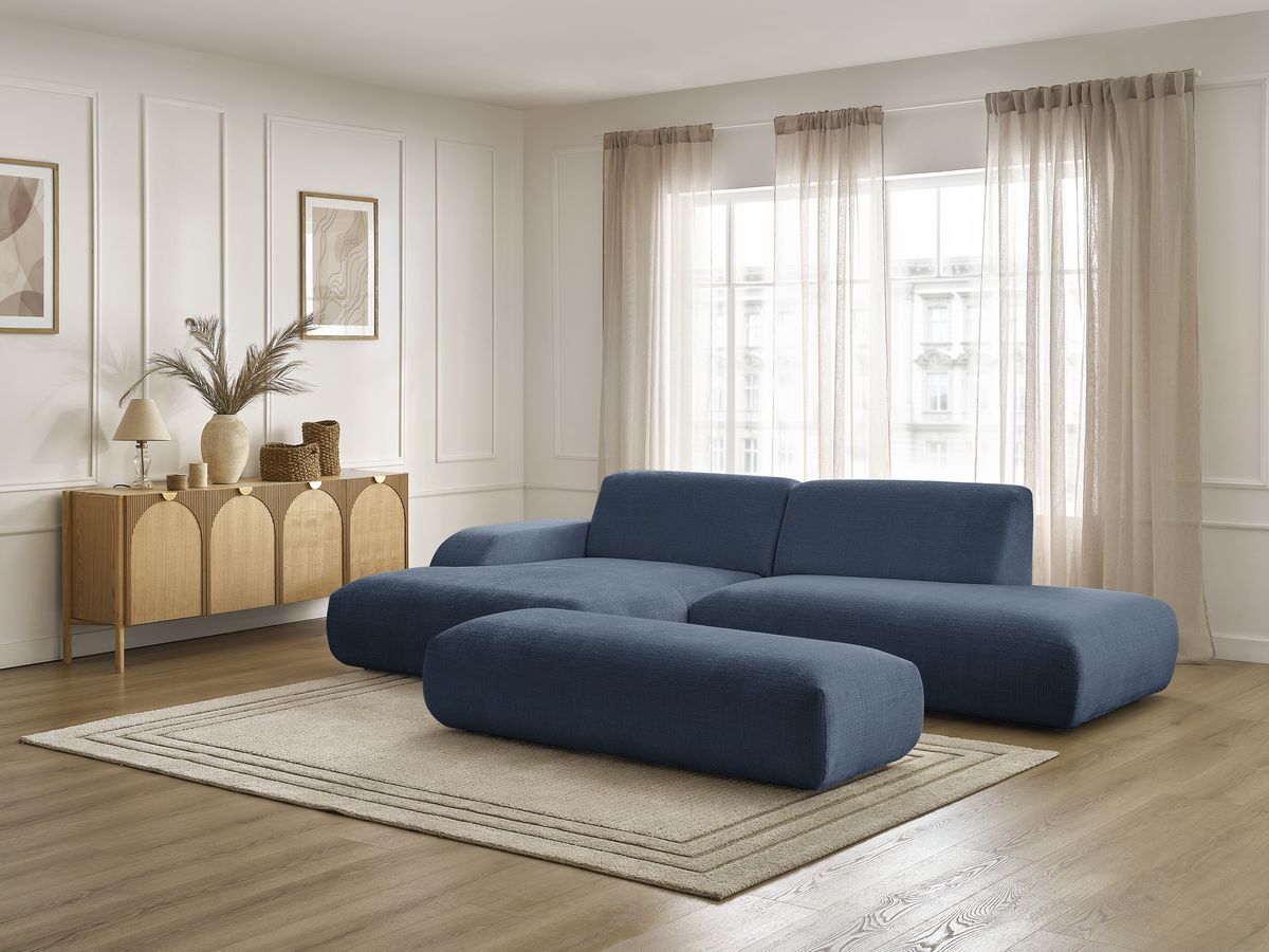 Bobochic Sirius Ecksofa mit Pouf 300 × 170 cm Strukturstoff Dunkelblau Ecke links