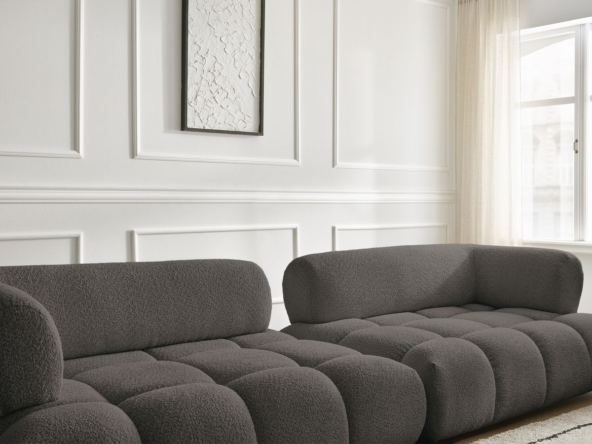 Bobochic Alya Sofa 4-Sitzer mit Pouf Bouclé-Stoff Braun