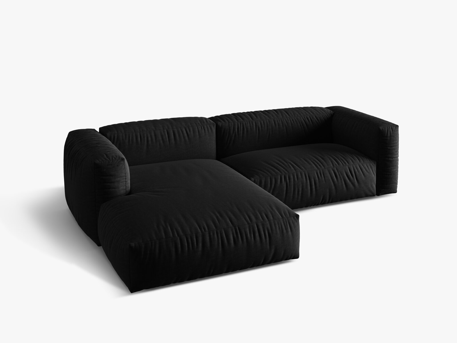 Micadoni Ecksofa Martina 2-Sitzer Links Strukturierter Stoff Boston Schwarz