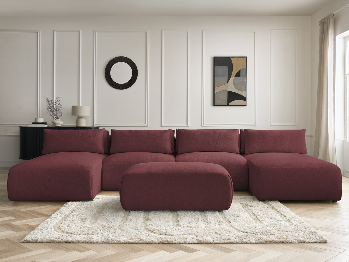 Bobochic Jana Wohnlandschaft mit kleinem Pouf Melange-Stoff Rot
