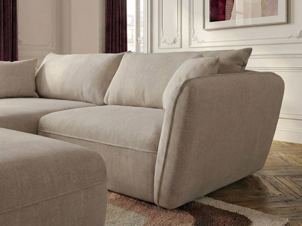Bobochic Luigi Ecksofa mit Pouf Strukturstoff Beige Ecke links