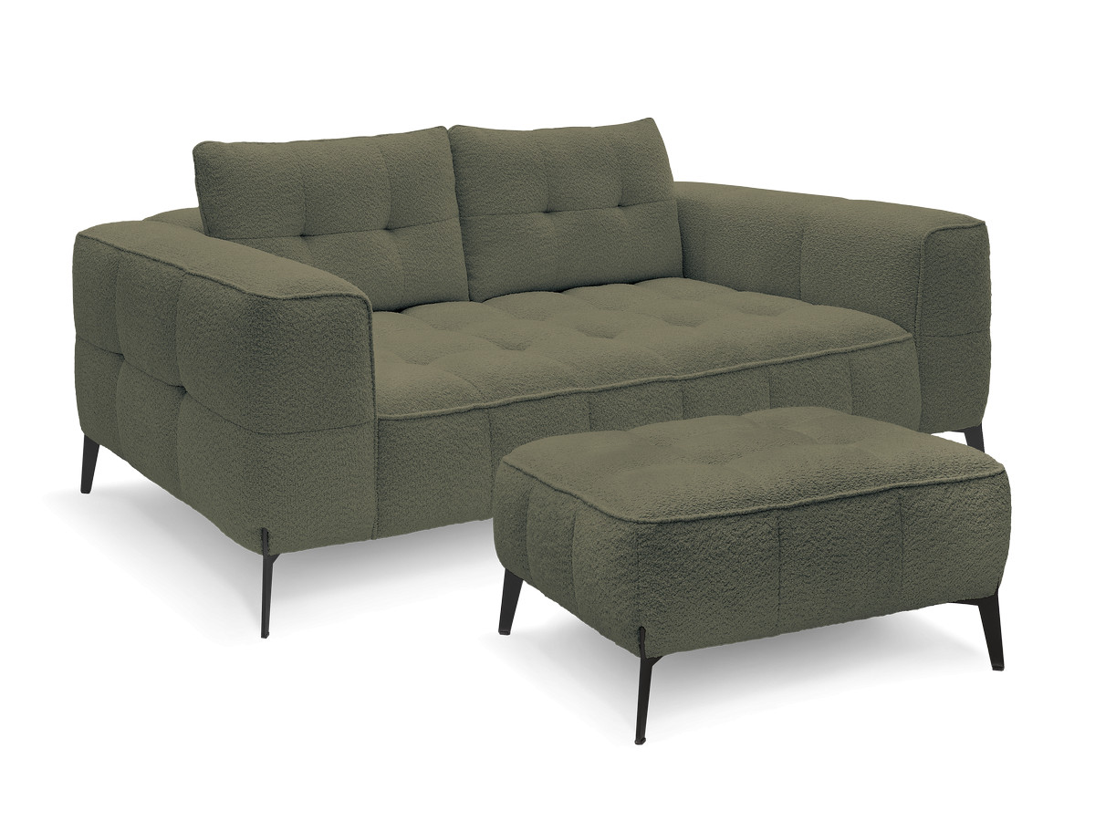 Bobochic Anis Sofa 2-Sitzer mit Pouf Bouclé-Stoff Grün