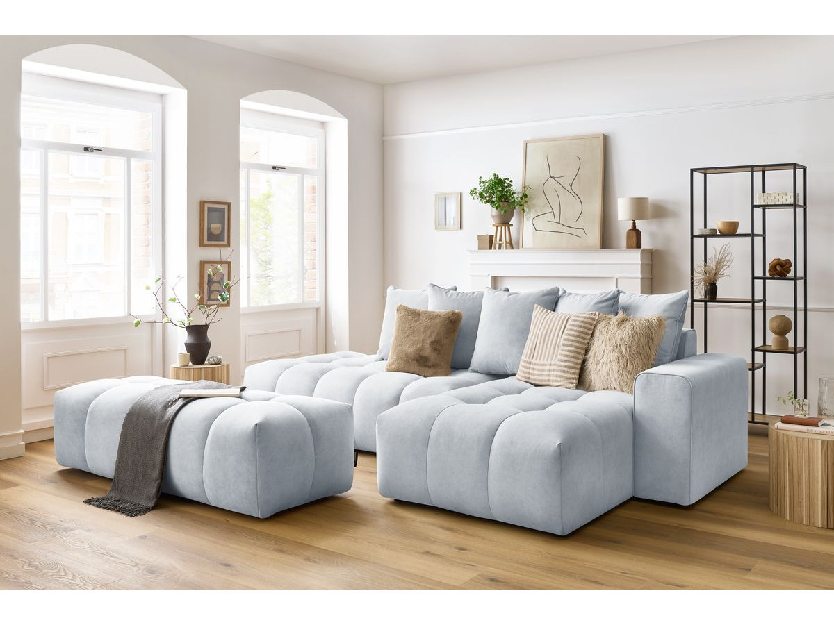 Bobochic Mont-blanc Ecksofa mit Pouf Samt Hellgrau Ecke rechts