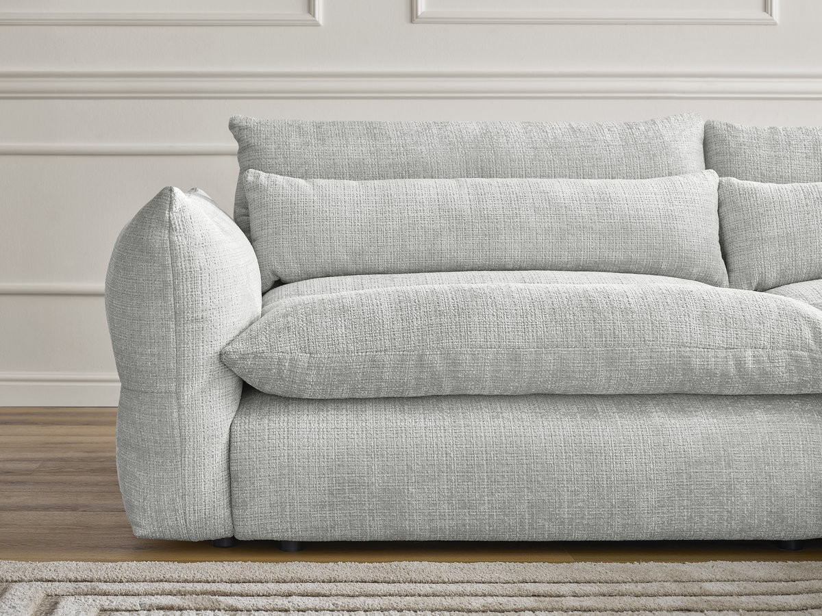 Bobochic Neil Sofa 3-Sitzer mit Pouf Strukturstoff Hellgrau