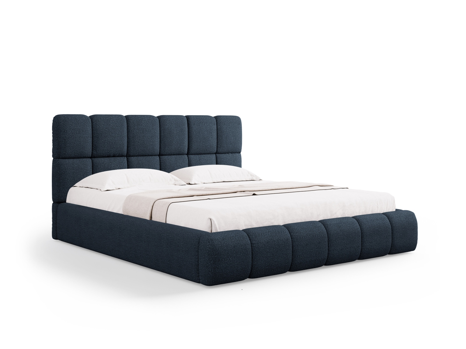 Micadoni Stauraumbett mit Kopfteil Bellis Boucle Baloo Dunkelblau 140x200