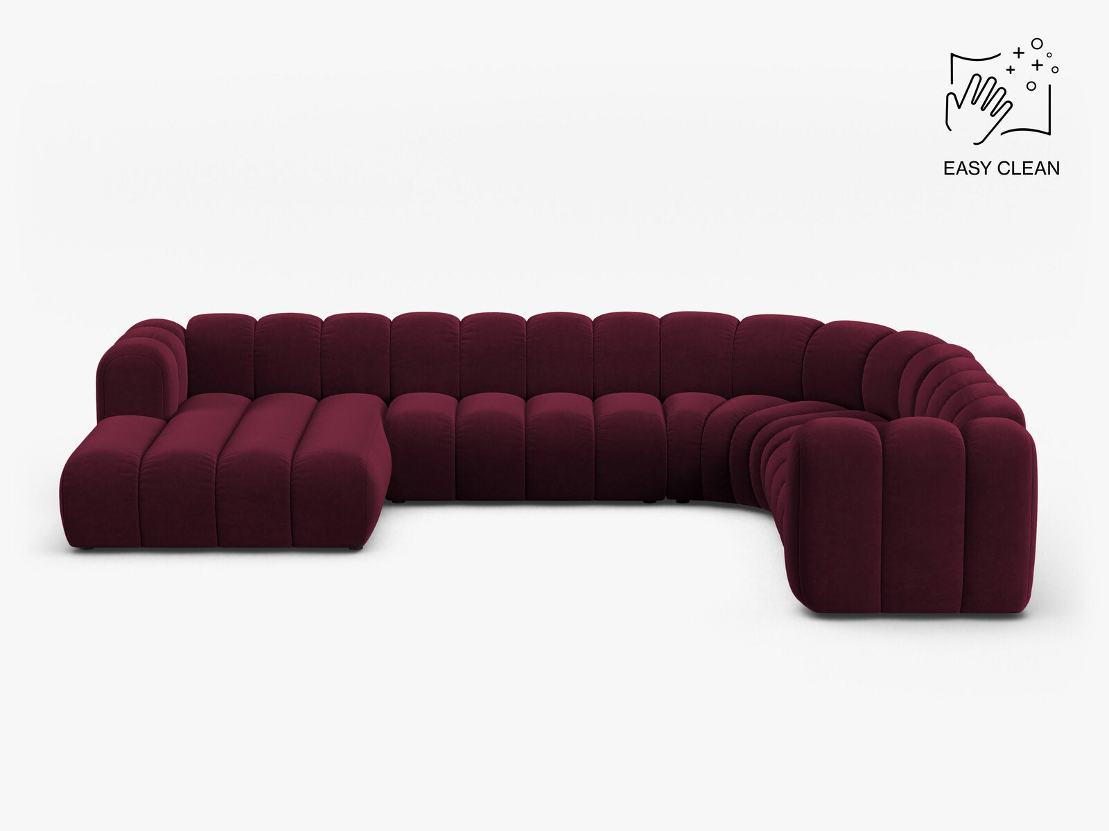 Micadoni Modulares Panorama Ecksofa Lupine 6-Sitzer Rechts Samt Venus Burgunder