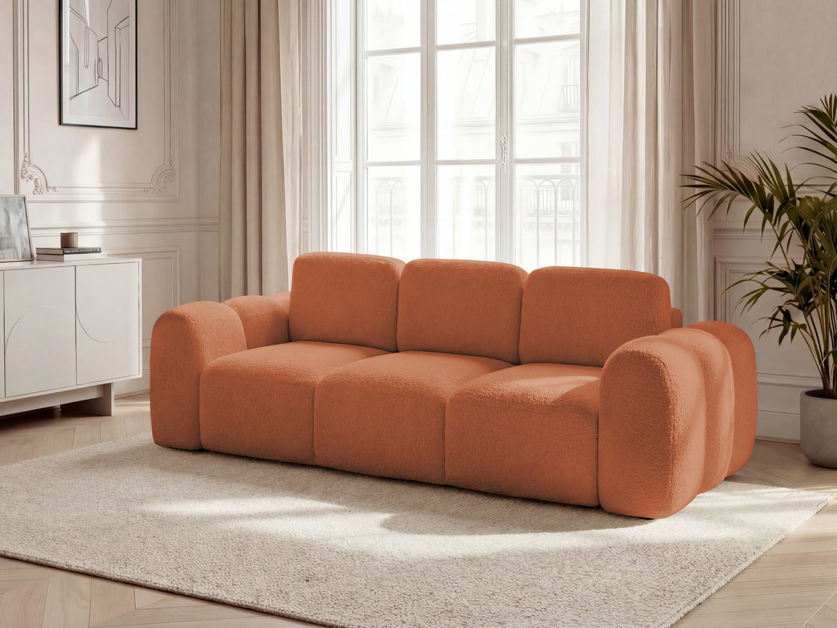 Bobochic Montaigne Schlafsofa 3-Sitzer mit Bettkasten Bouclé-Stoff Orange