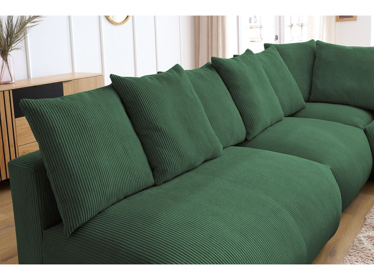 Bobochic Voltaire Ecksofa mit Pouf 322 × 268 cm Cordsamt Grün Ecke rechts