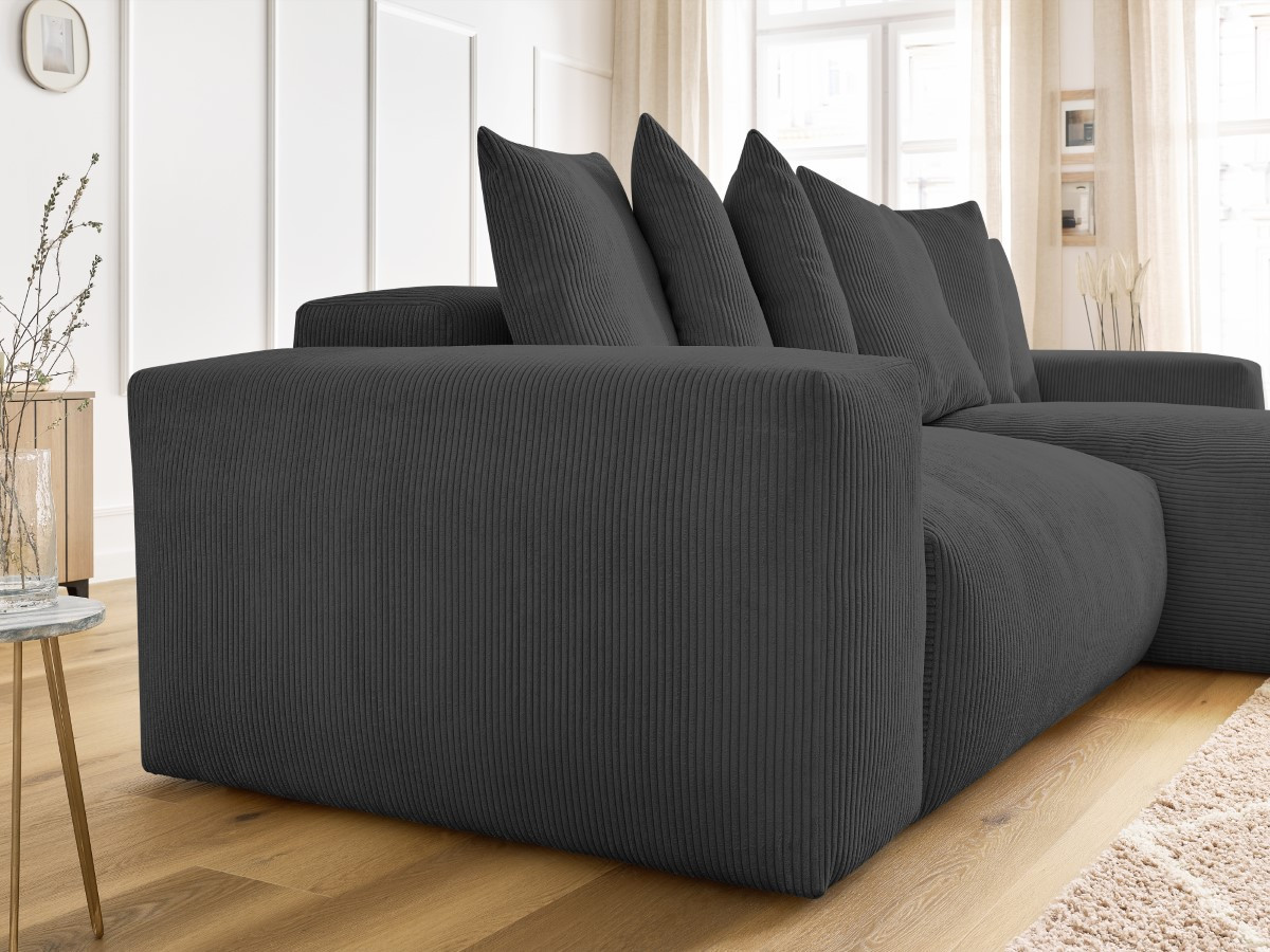 Bobochic Voltaire Ecksofa mit Schlaffunktion und Bettkasten Cordsamt Dunkelgrau