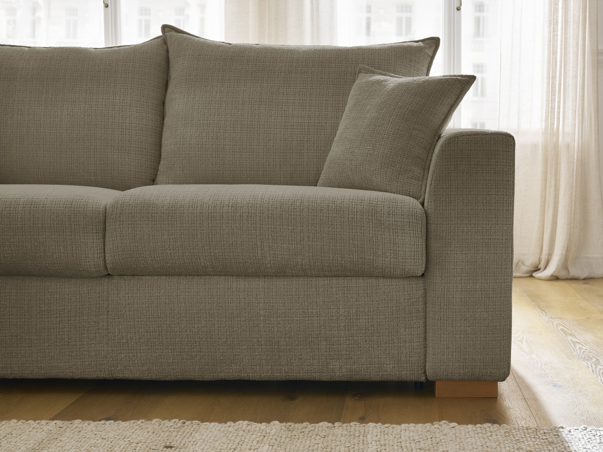 Bobochic Augustin Ecksofa mit Schlaffunktion und Bettkasten Strukturstoff Taupe, Liegefläche 140 × 200 cm
