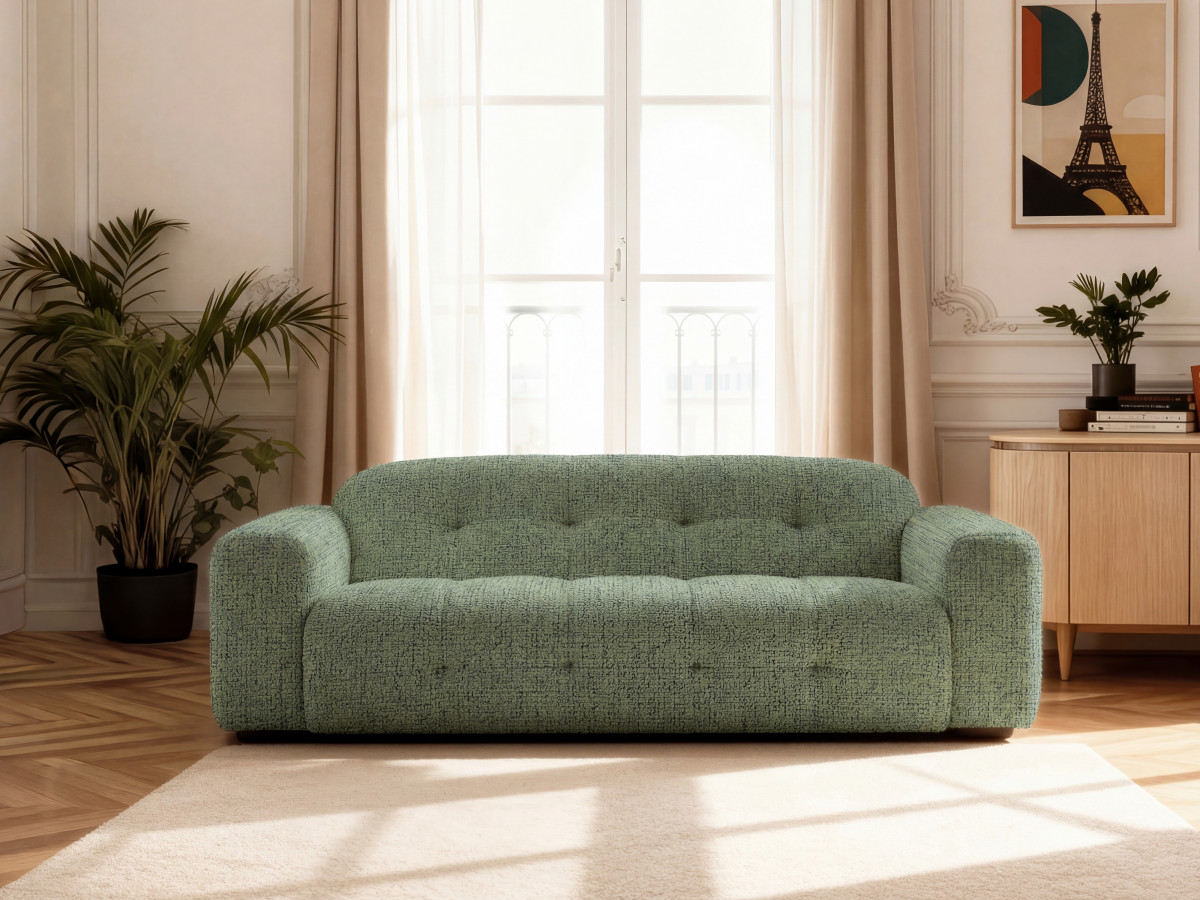 Bobochic Laura Sofa 3-Sitzer Melange-Stoff Hellgrün