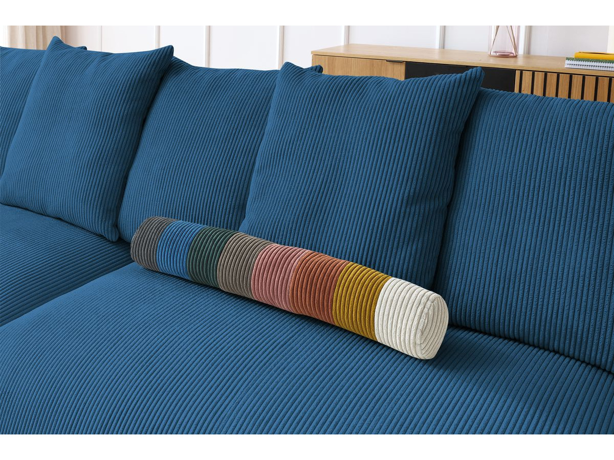 Bobochic Voltaire Ecksofa mit Pouf 322 × 268 cm Cordsamt Dunkelblau Ecke rechts