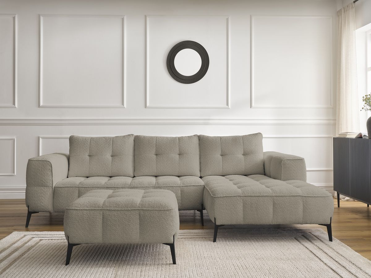 Bobochic Anis Ecksofa mit Pouf Bouclé-Stoff Taupe Ecke rechts