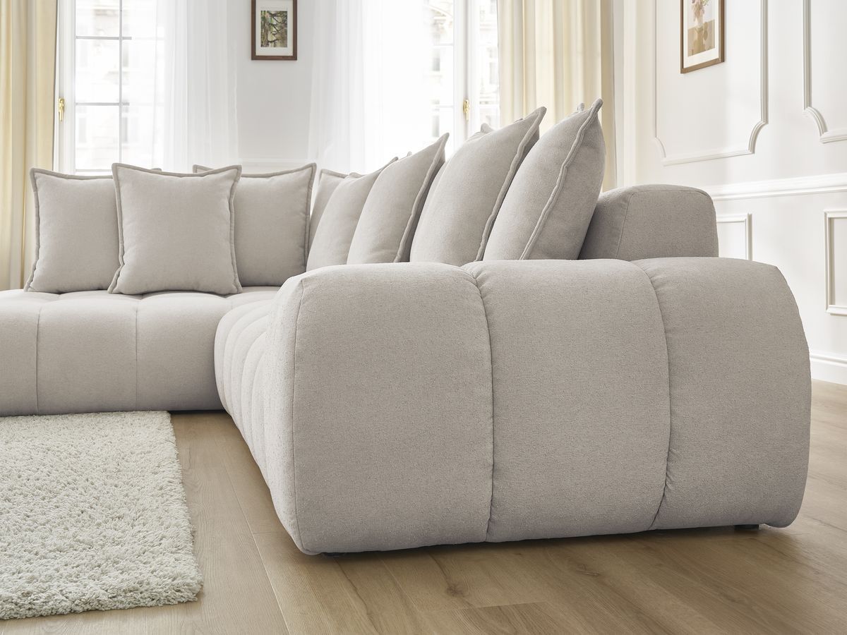 Bobochic Everest Ecksofa, 10 Kissen Strukturstoff Beige Ecke links