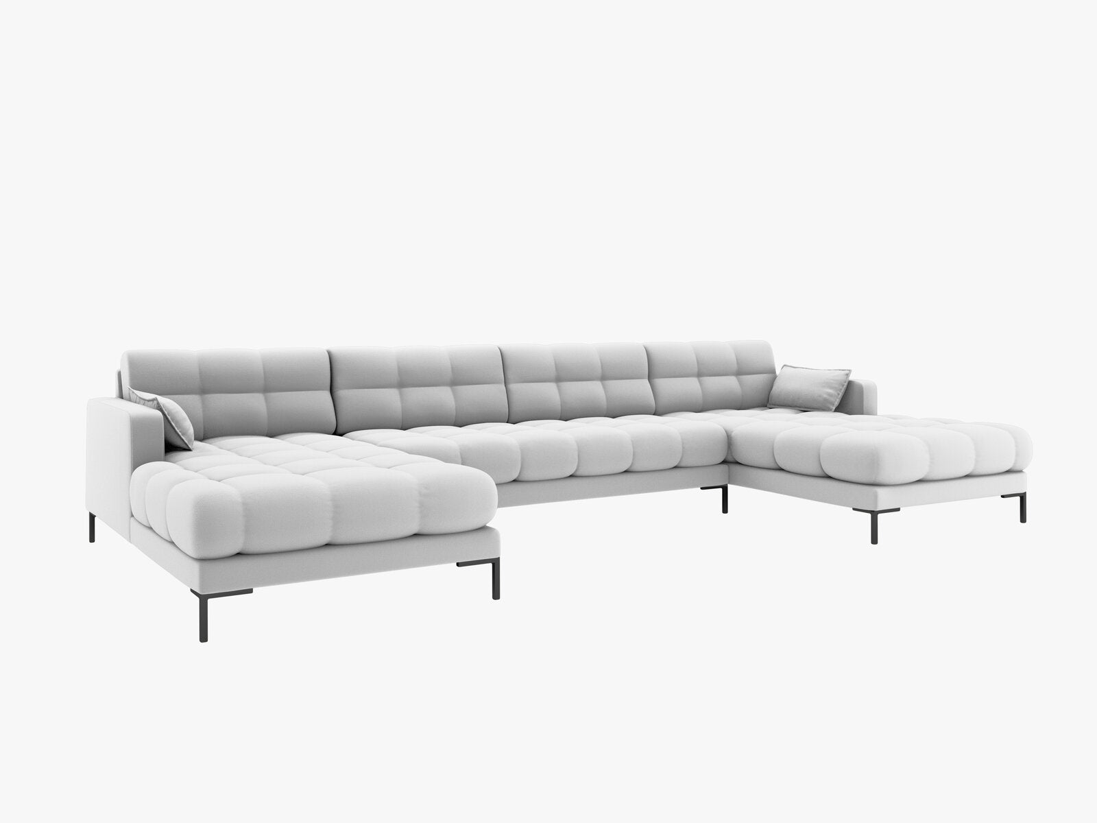 Micadoni Panorama-Sofa Mamaia 6-Sitzer Strukturierter Stoff Neve Hellgrau schwarze Beine