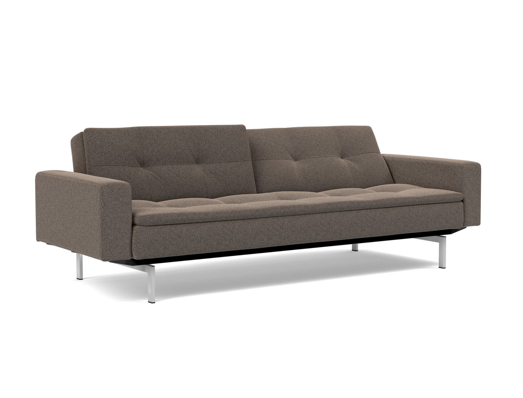 Schlafsofa Dublexo mit Armlehnen Boucle Skandi 530-Taupe Beine Chrom