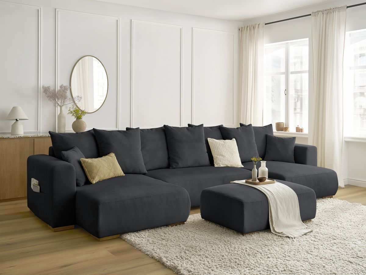 Bobochic Sidonie Wohnlandschaft mit Pouf Cordsamt Schwarz