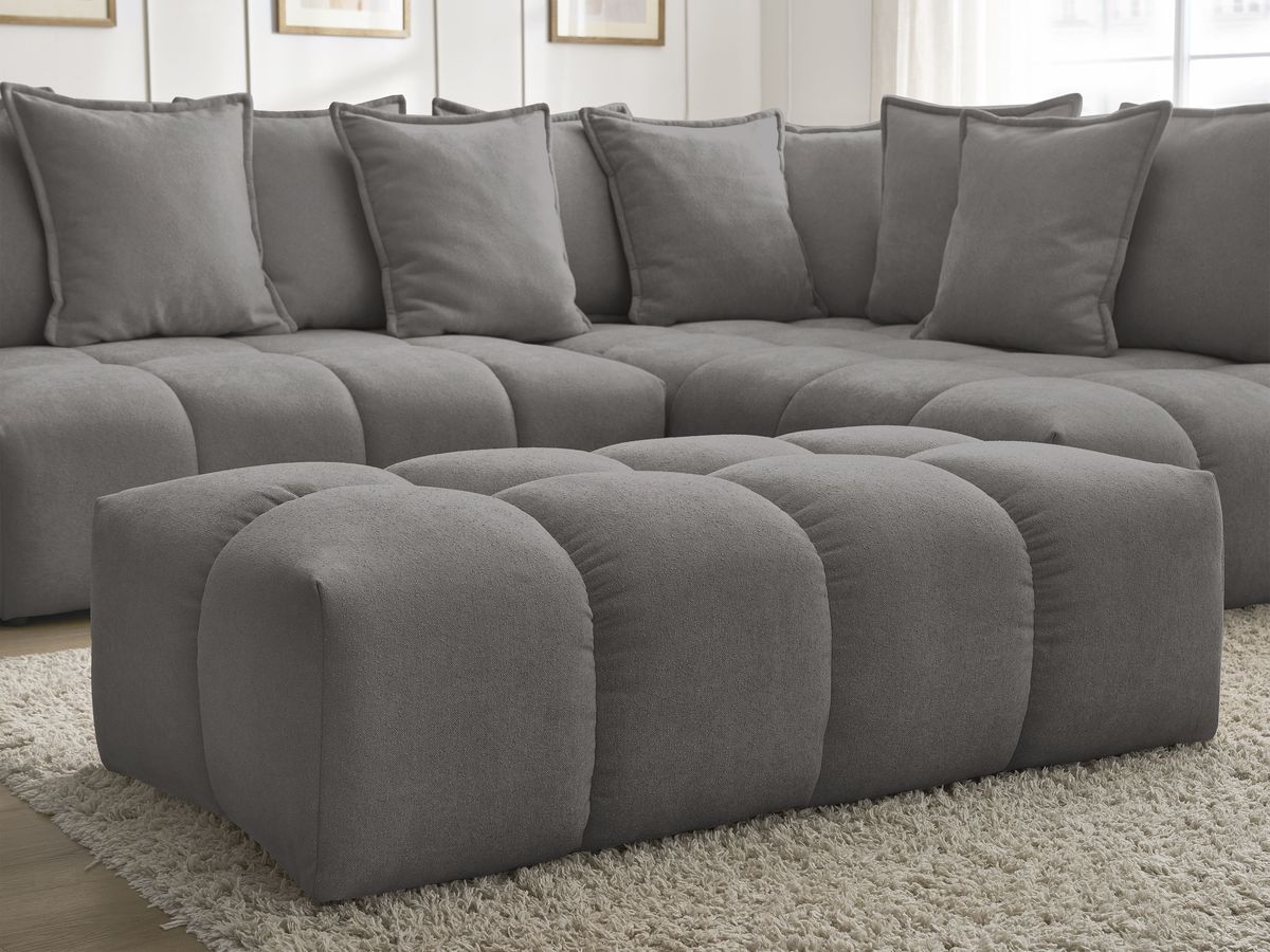 Bobochic Everest Ecksofa mit Schlaffunktion und Bettkasten und Pouf 320 × 212 cm, 10 Kissen Strukturstoff Dunkelgrau Ecke rechts